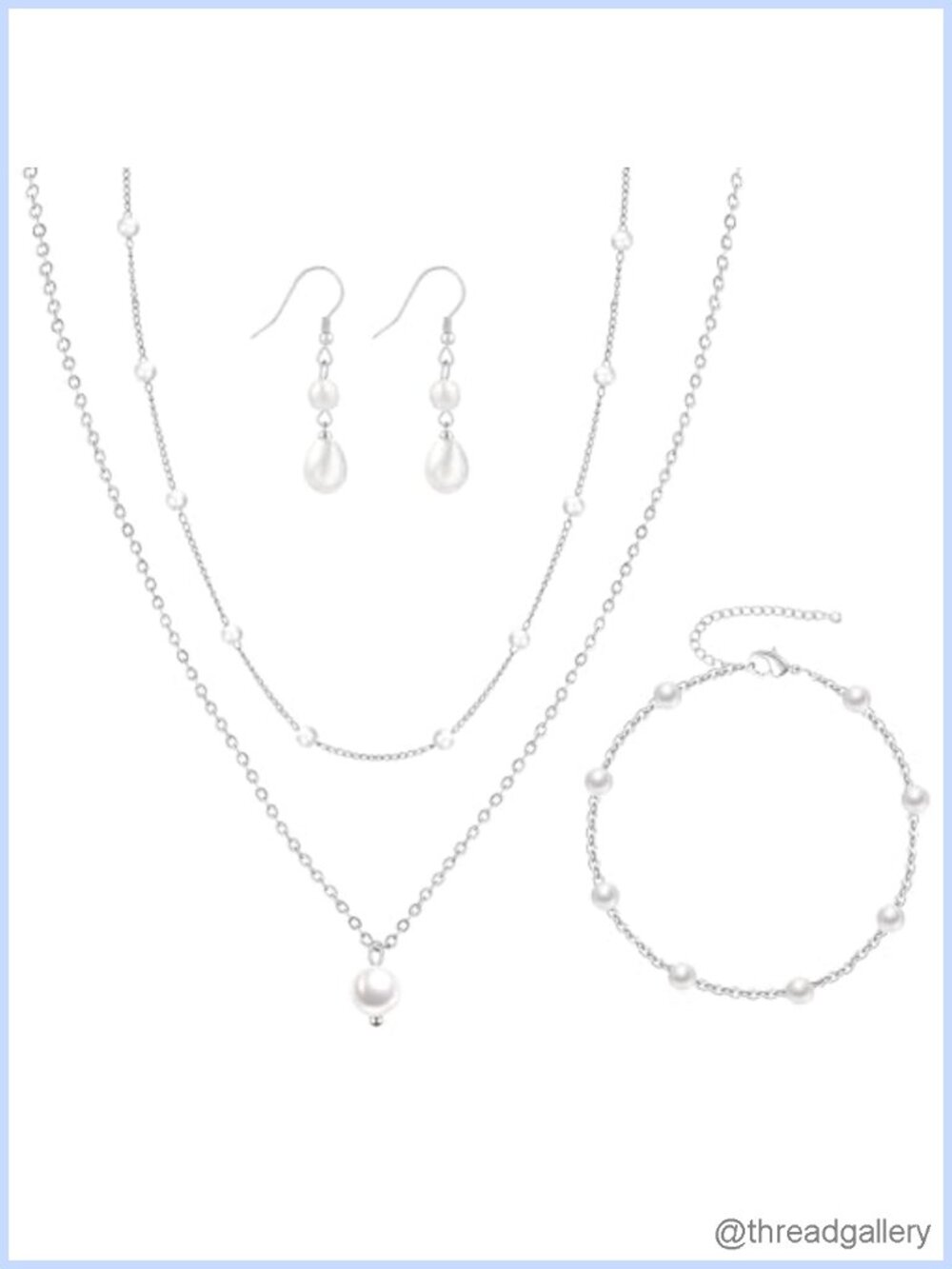 Pearl Choker Necklace Bracelet Earrings Set Dainty Layered 14K Gold Plated